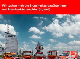 Aktuelle Stellenausschreibung bei der Feuerwehr Bremerhaven: Brandmeisteranwärterinnen und Brandmeisteranwärter gesucht